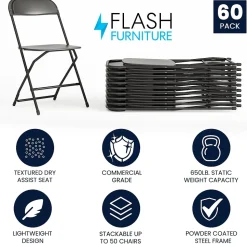 Flash Furniture HERCULES™ Plastic Armless Folding Chair, Black, 60/Pack