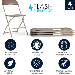 Flash Furniture HERCULES™ Plastic Armless Folding Chair, Premium Brown, 4/Pack