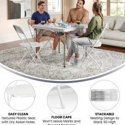 Flash Furniture HERCULES™ Plastic Armless Folding Chair, Premium White, 52/Pack