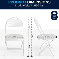 Flash Furniture HERCULES™ Plastic Armless Folding Chair With Fan Back, White, 40/Pack (40LEL4WHITE)