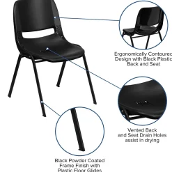 Flash Furniture HERCULES Series Plastic Shell Stack Chair, Black (RUTEO1BK)