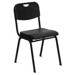Flash Furniture HERCULES Series Plastic Stack Chair with Open Back, Black (RUTGK01BK)
