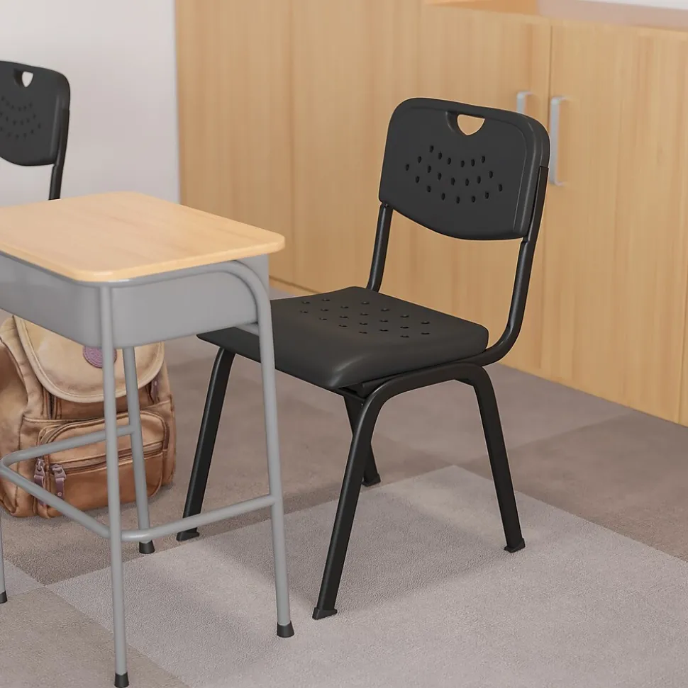 Flash Furniture HERCULES Series Plastic Stack Chair with Open Back, Black (RUTGK01BK)