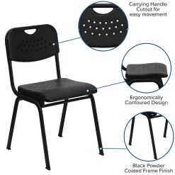 Flash Furniture HERCULES Series Plastic Stack Chair with Open Back, Black (RUTGK01BK)