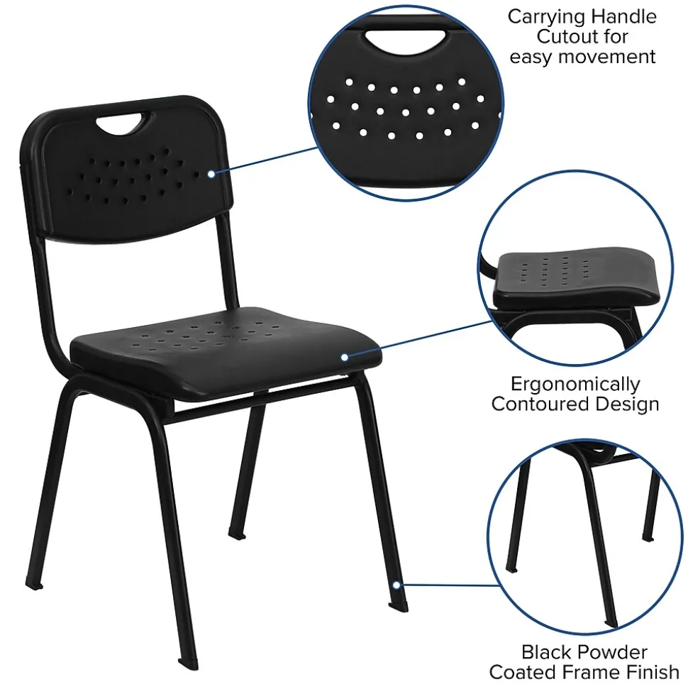 Flash Furniture HERCULES Series Plastic Stack Chair with Open Back, Black (RUTGK01BK)