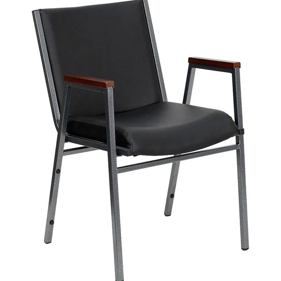 Flash Furniture HERCULES Series Vinyl Stack Chair with Arms, Black (XU60154BKVYL)