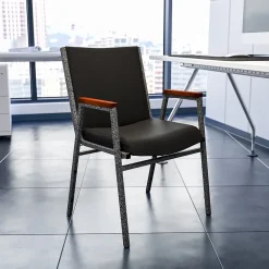 Flash Furniture HERCULES Series Vinyl Stack Chair with Arms, Black (XU60154BKVYL)