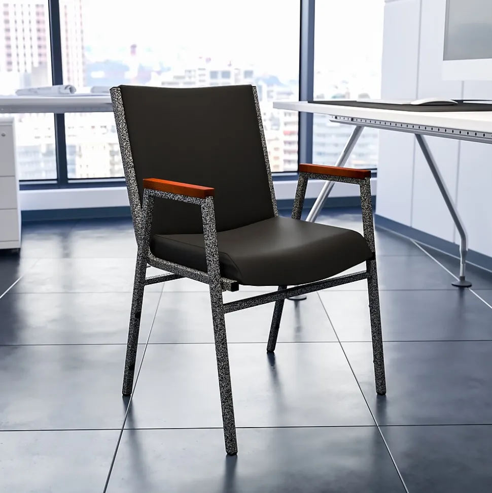 Flash Furniture HERCULES Series Vinyl Stack Chair with Arms, Black (XU60154BKVYL)