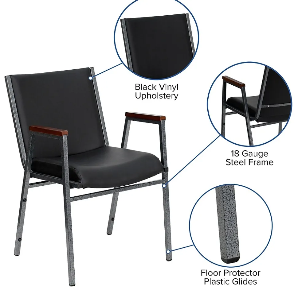 Flash Furniture HERCULES Series Vinyl Stack Chair with Arms, Black (XU60154BKVYL)
