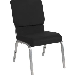 Flash Furniture HERCULES Series Fabric Stacking Church Chair, Black/Silver Vein Frame (XUCH60096BKSV)