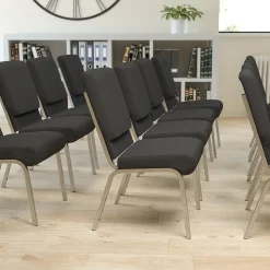 Flash Furniture HERCULES Series Fabric Stacking Church Chair, Black/Silver Vein Frame (XUCH60096BKSV)