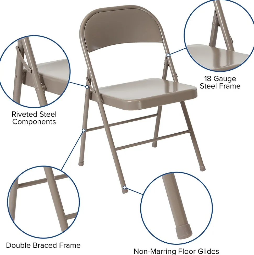 Flash Furniture HERCULES Series Metal Folding Chair, Gray, 4/Pk (4BDF002GY)