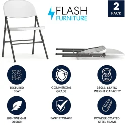 Flash Furniture HERCULES Series Plastic Folding Chair, White, 2/Pack (2DADYCD50WH)