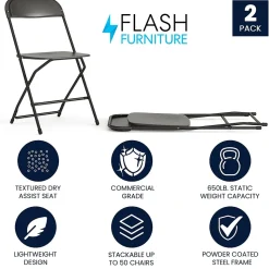 Flash Furniture HERCULES Series Plastic Banquet/Reception Chair, Black, 2/Pack (2LEL3BLACK)