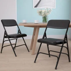 Flash Furniture HERCULES Series Vinyl Folding Chair, Black, 2/Pack (2HAMC309AVBK)