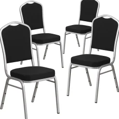 Flash Furniture HERCULES Series Fabric Banquet Stacking Chair, Black/Silver Frame, 4 Pack (4FDC01S11)