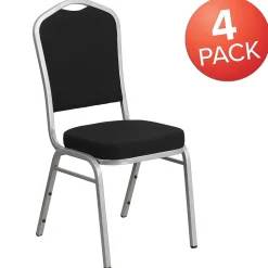 Flash Furniture HERCULES Series Fabric Banquet Stacking Chair, Black/Silver Frame, 4 Pack (4FDC01S11)