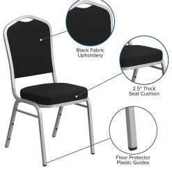 Flash Furniture HERCULES Series Fabric Banquet Stacking Chair, Black/Silver Frame, 4 Pack (4FDC01S11)