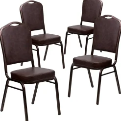 Flash Furniture HERCULES Series Vinyl Banquet Stacking Chair, Brown/Copper Vein Frame, 4 Pack (4FDC01CPRBRNVY)