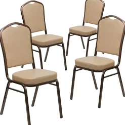 Flash Furniture HERCULES Series Vinyl Banquet Stacking Chair, Tan/Copper Vein Frame, 4 Pack (4FDC01CPRTN)