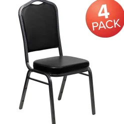 Flash Furniture HERCULES Series Vinyl Banquet Stacking Chair, Black/Silver Vein Frame, 4 Pack (4FDC01SVBKVY)