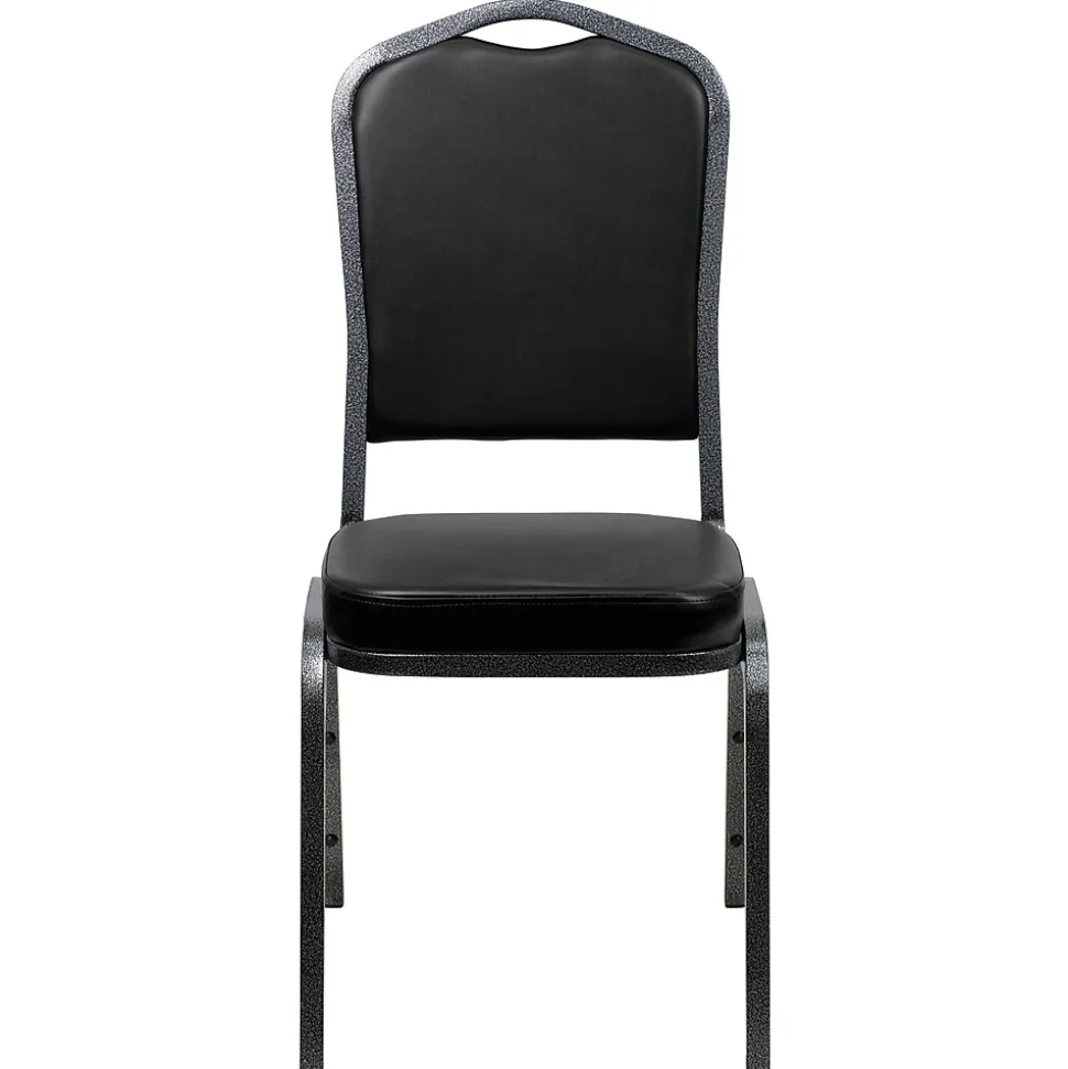 Flash Furniture HERCULES Series Vinyl Banquet Stacking Chair, Black/Silver Vein Frame, 4 Pack (4FDC01SVBKVY)