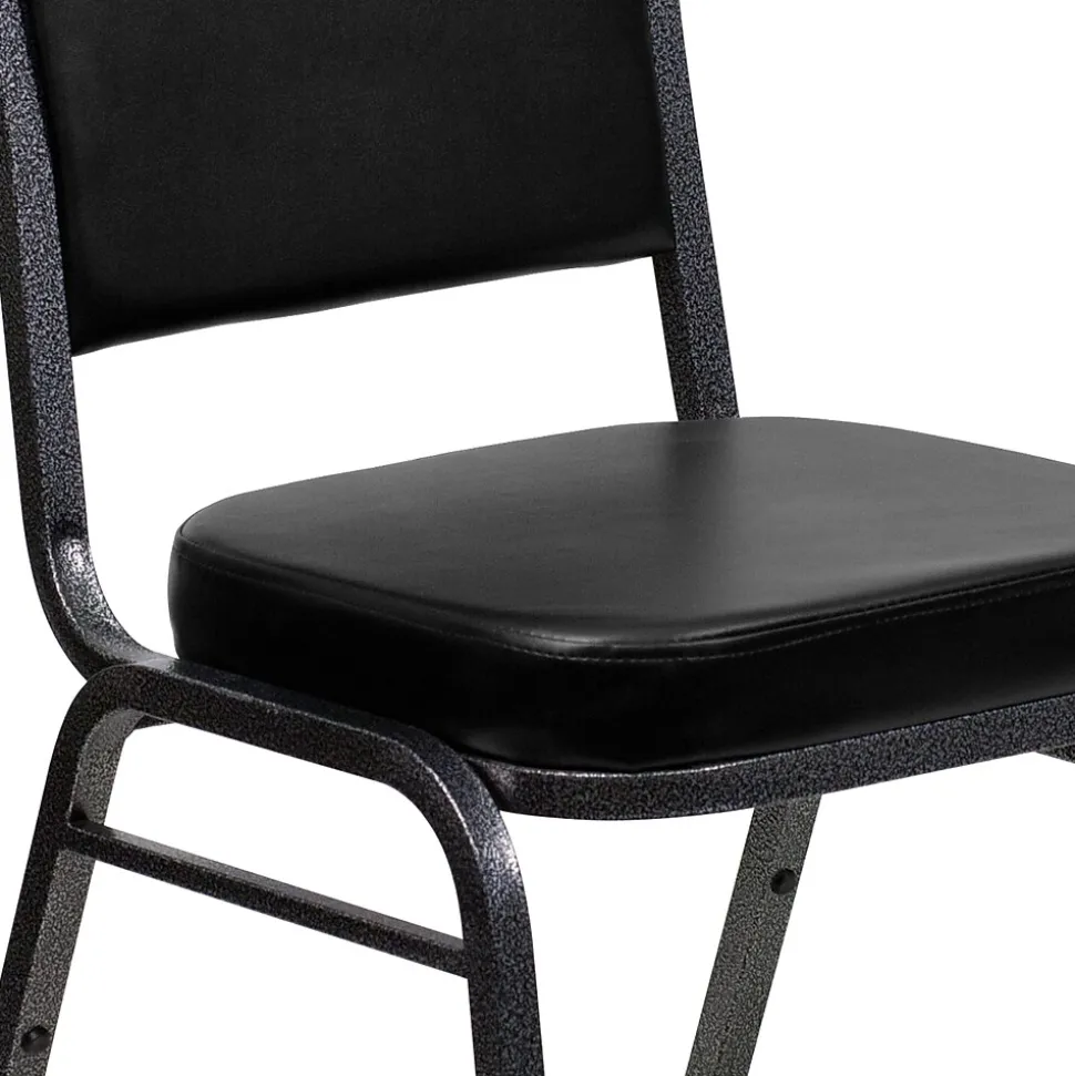 Flash Furniture HERCULES Series Vinyl Banquet Stacking Chair, Black/Silver Vein Frame, 4 Pack (4FDC01SVBKVY)