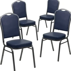 Flash Furniture HERCULES Series Vinyl Banquet Stacking Chair, Navy/Silver Vein Frame, 4 Pack (4FDC01SVNY)
