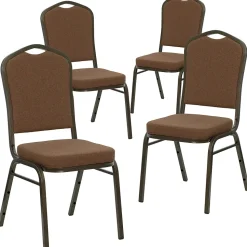 Flash Furniture HERCULES Series Fabric Banquet Stacking Chair, Coffee/Gold Vein Frame, 4 Pack (4NGC01COFFEEGV)