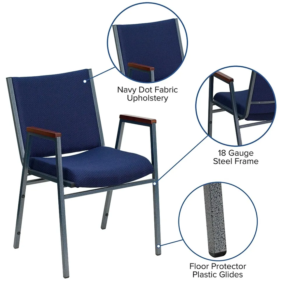 Flash Furniture HERCULES Series Fabric Stack Chair with Arms, Navy Blue Dot (XU60154NVY)