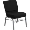 Flash Furniture HERCULES Series Fabric Church Chair with Book Rack, Black/Silver Vein Frame (XUCH0221BKSVB)