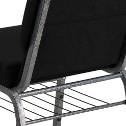 Flash Furniture HERCULES Series Fabric Church Chair with Book Rack, Black/Silver Vein Frame (XUCH0221BKSVB)
