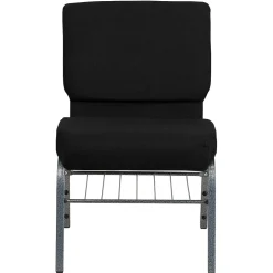 Flash Furniture HERCULES Series Fabric Church Chair with Book Rack, Black/Silver Vein Frame (XUCH0221BKSVB)
