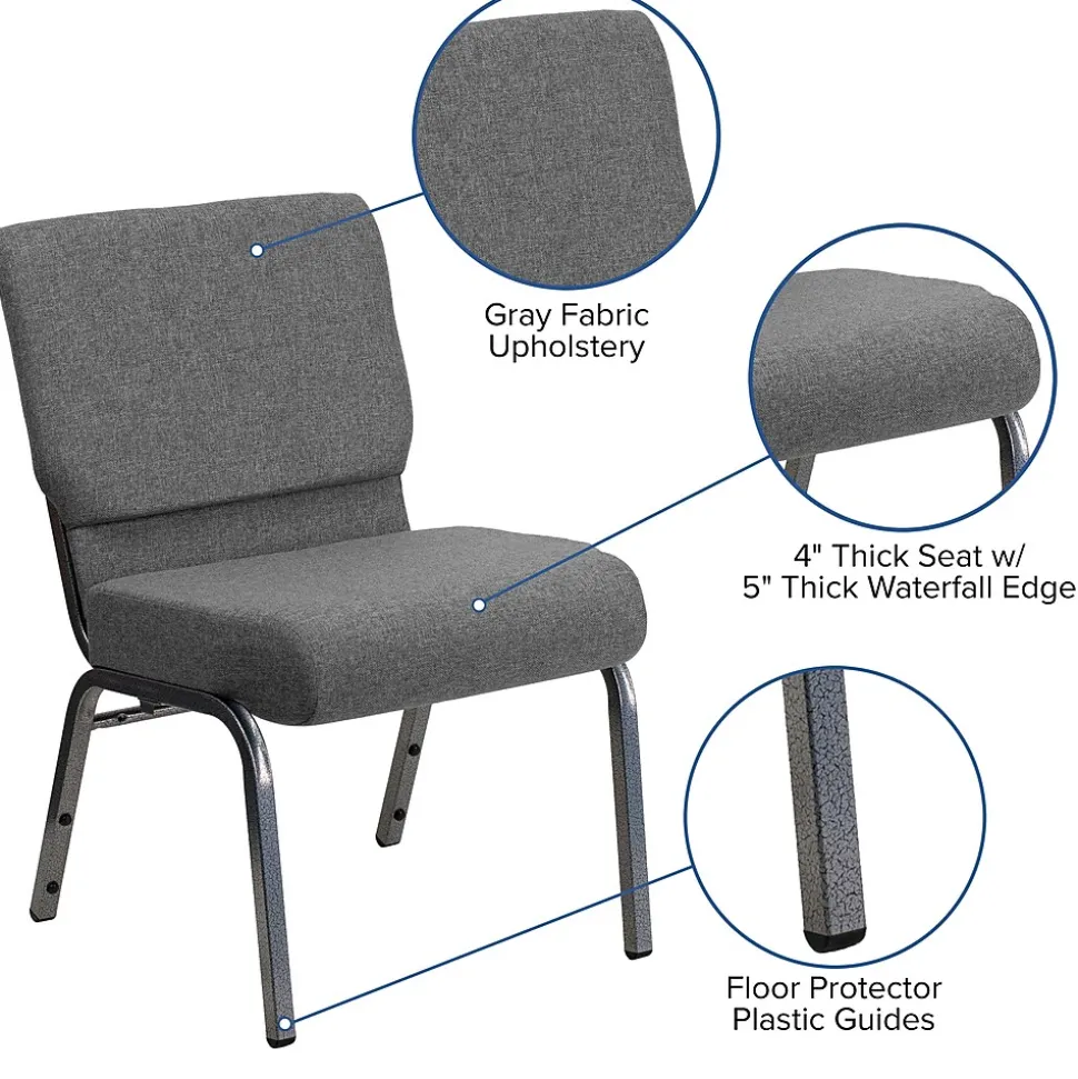 Flash Furniture HERCULES Series Fabric Stacking Church Chair, Gray/Silver Vein Frame (XUCH0221GYSV)
