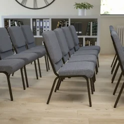 Flash Furniture HERCULES Series Fabric Stacking Church Chair, Gray/Gold Vein Frame (XUCH60096BEIJGY)