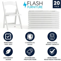 Flash Furniture HERCULES™ Vinyl Armless Folding Chair, White, 20/Pack (20L3L1WHITE)