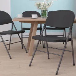 Flash Furniture HERCULES™ Plastic Armless Folding Chair With Charcoal Frame, Black, 4/Pack