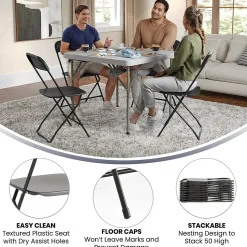 Flash Furniture HERCULES™ Plastic Armless Folding Chair, Black, 20/Pack