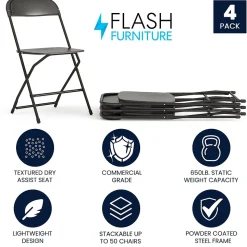 Flash Furniture HERCULES™ Plastic Armless Folding Chair, Black, 4/Pack (4LEL3BLACK)