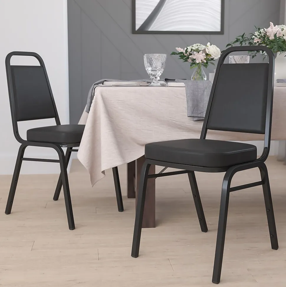 Flash Furniture HERCULES™ 19 1/4"H Vinyl Black Frame Trapezoidal Back Banquet Chair, Black, 4/Pack (4FDBHF1BKBK)