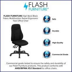 Flash Furniture Hughes Armless Ergonomic Fabric Swivel High Back Task Office Chair, Black (BT90297H)