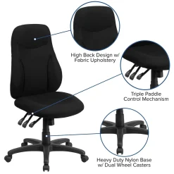 Flash Furniture Hughes Armless Ergonomic Fabric Swivel High Back Task Office Chair, Black (BT90297H)