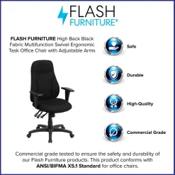 Flash Furniture Hughes Ergonomic Fabric Swivel High Back Task Office Chair, Black (BT90297HA)