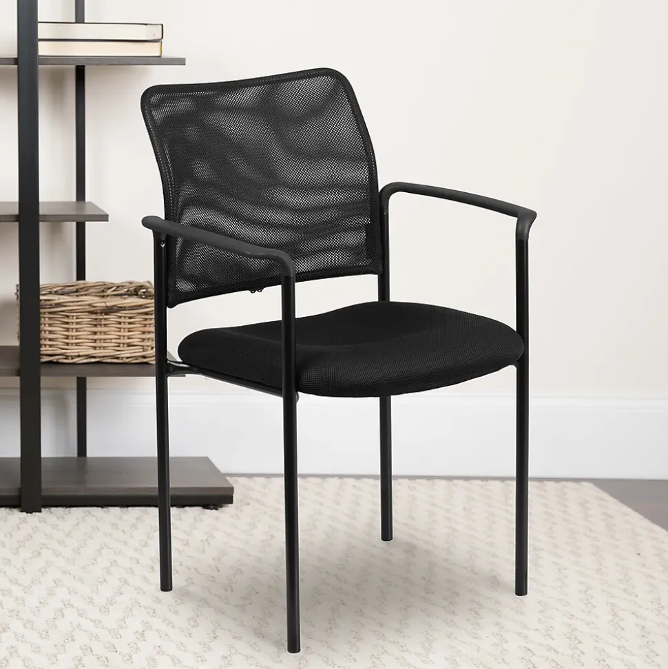 Flash Furniture Jana Mesh Stackable Side Chair with Arms, Black (GO5162)