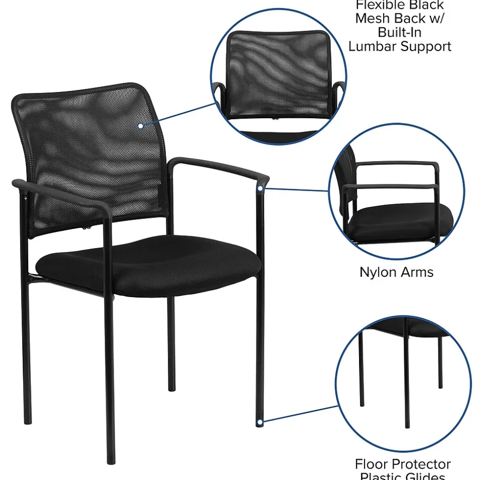 Flash Furniture Jana Mesh Stackable Side Chair with Arms, Black (GO5162)
