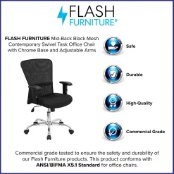 Flash Furniture Jasmine Ergonomic Mesh Swivel Mid-Back Task Office Chair, Black (GO5307B)