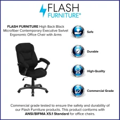 Flash Furniture Jessie Ergonomic Microfiber Swivel High Back Executive Office Chair, Black (GO725BK)