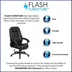 Flash Furniture Jules Ergonomic LeatherSoft Swivel High Back Executive Office Chair, Black (GO7145BK)