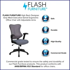 Flash Furniture Kale Ergonomic Mesh Swivel High Back Executive Office Chair, Gray (BLZP806GY)