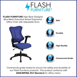 Flash Furniture Kale Ergonomic Mesh Swivel High Back Executive Office Chair, Blue (BLZP806BL)